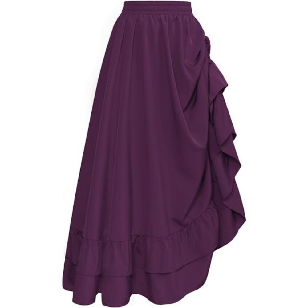 Women Renaissance Skirt Ruffle Layered Maxi Purple - Picture 1 of 6